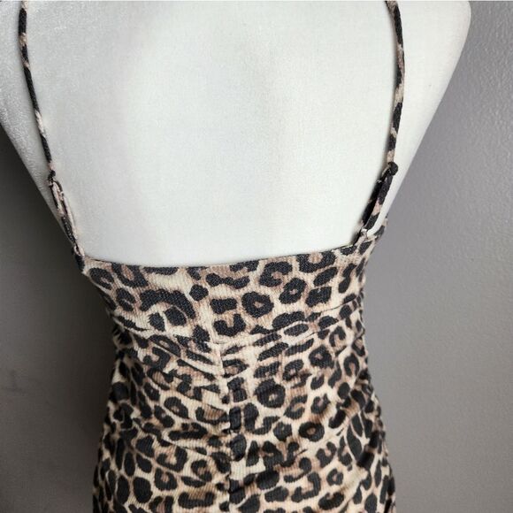 Ruched mini dress | Animal Print Ruched Dress | Ribbed Ruched Dress - Picture 3 of 7